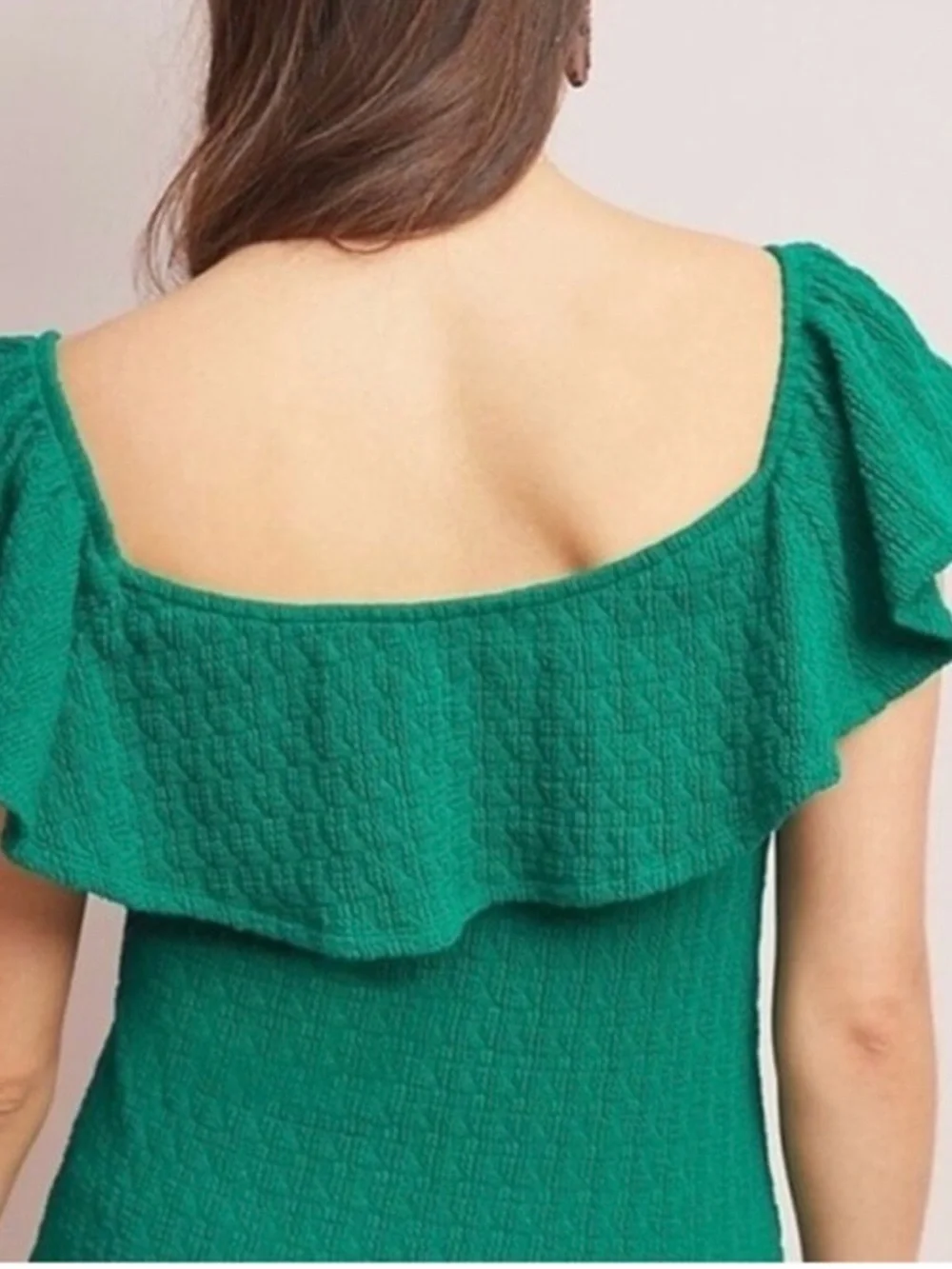 Anthropologie Emerald Green Ruffle Textured One-Shoulder Camisole - Picture 4 of 8